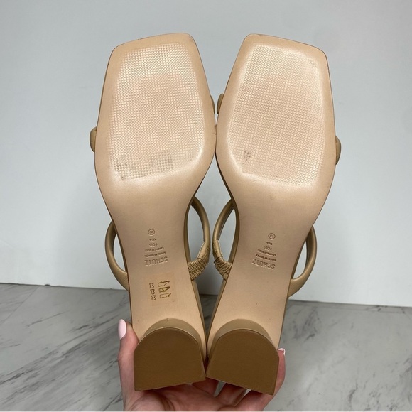 New! Schutz Ully Lo Tan Leather Heeled Sandal 10B - Picture 12 of 13